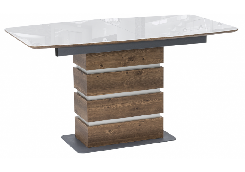 Стол стеклянный на тумбе Фернан белый / орех кантри (80x76). 